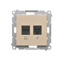 T5F.01/144 Gniazdo komputerowe RJ45 kategoria 5e + telefoniczne RJ12 (moduł), Szampański mat - Simon 55