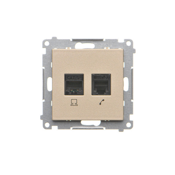 T5F.01/144 Gniazdo komputerowe RJ45 kategoria 5e + telefoniczne RJ12 (moduł), Szampański mat - Simon 55
