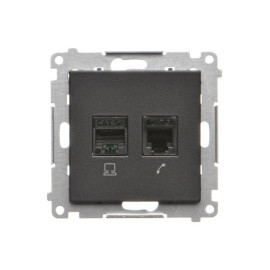 T5F.01/149 Gniazdo komputerowe RJ45 kategoria 5e + telefoniczne RJ12 (moduł), Czarny mat - Simon 55