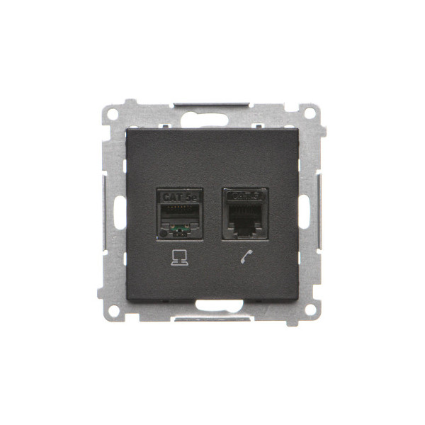 T5F.01/149 Gniazdo komputerowe RJ45 kategoria 5e + telefoniczne RJ12 (moduł), Czarny mat - Simon 55