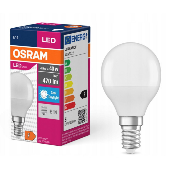Lampa LED VALUE Classic P40 non-dim plastik 4.9W 865 E14