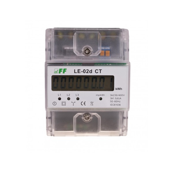 LE-02D-CT licznik energii elektrycznej - trójfazowy z programowalną przekładnią, wyświetlacz LCD, kl.1