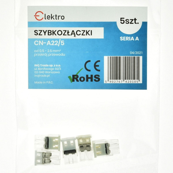 CN-A22/5  szybkozłączka 2x0,5-2,5mm drut (opak. 5 szt.)