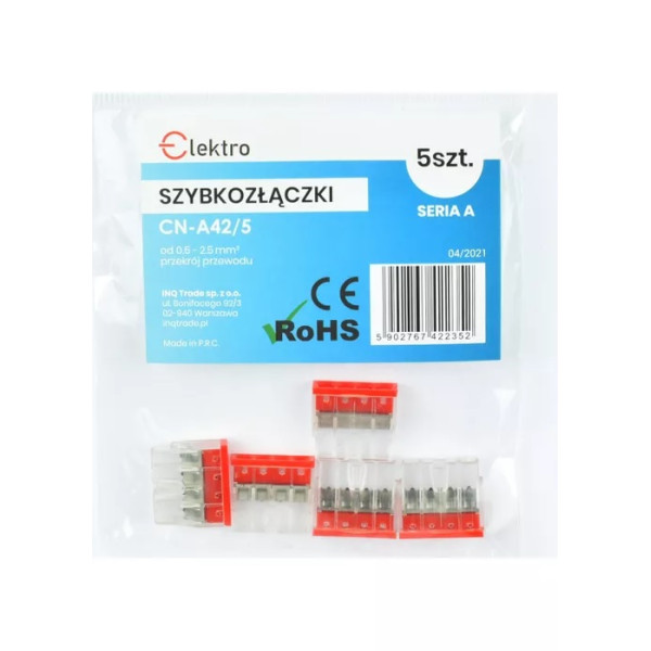 CN-A42/5 szybkozłączka 4x0,5-2,5mm drut (opak. 5 szt.)