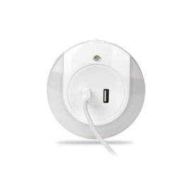 NL02 Lampka nocna wtykowa LED 0.4W 15lm czujnik zmierzchu z gniazdem 2xUSB, Elektro