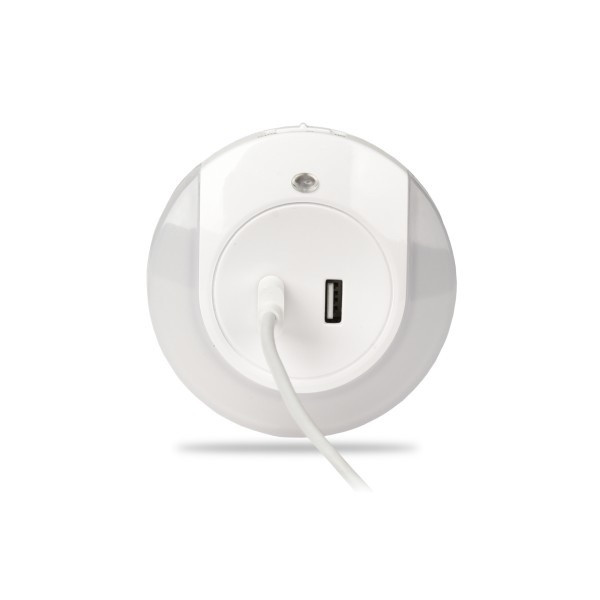 NL02 Lampka nocna wtykowa LED 0.4W 15lm czujnik zmierzchu z gniazdem 2xUSB, Elektro