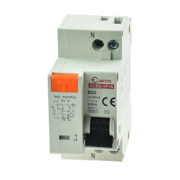 RCBO-2P-B20 Wyłącznik różnicowo-prądowy z członem nadmiarowym 2P  30mA  AC B 20A, Elektro
