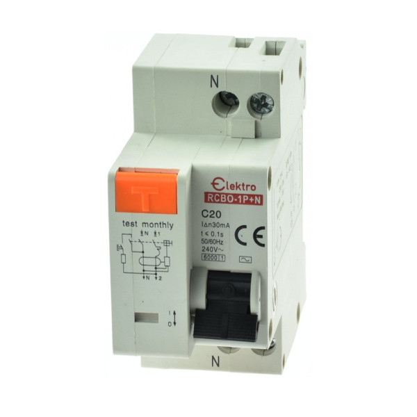 RCBO-2P-C20 Wyłącznik różnicowo-prądowy z członem nadmiarowym 2P  30mA  AC C 20A, Elektro
