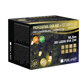 GIRLANDA PROF. czarna 15mb, 30 DŁUGICH gniazd e27 + żarówki filament S14 2W WW + 1,5m kolekcja złota POLAMP - POL-E27BL15-30LON
