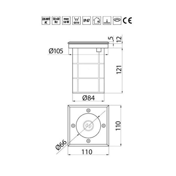 ON-ALFAKGU10-06 Oprawa najazdowa ALFA-K, max.50 W, GU10, IP67,  AC220-240V, 50/60Hz, inox