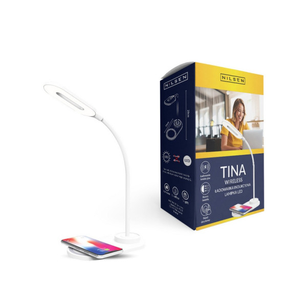 TINA MA024E biała - lampka biurkowa LED 2W 150lm wireless, z ładowarką indukcyjną