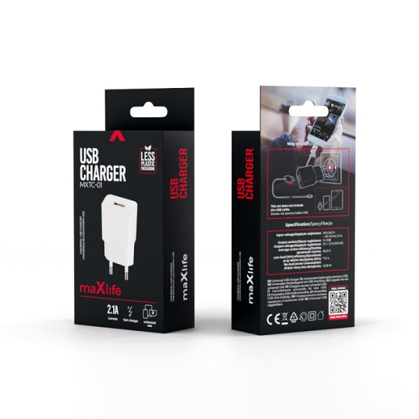 Ładowarka sieciowa 2,1A 1x USB biała - MXTC-01 Maxlife