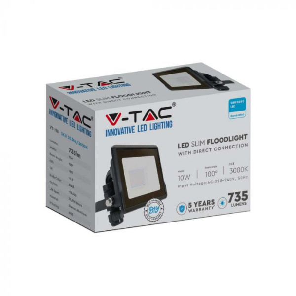 VT-118 (20305) Naświetlacz LED SMD 10W 735lm 4000K z mufą kablową / Chip SAMSUNG / Obudowa: Czarna,