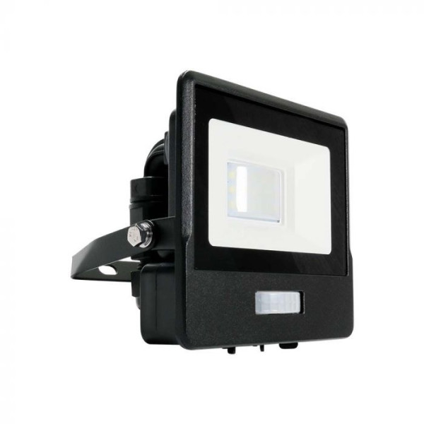 VT-118S  (20257) Naświetlacz LED SMD 10W 735lm 4000K z czujnikiem ruchu i mufą kablową / Chip SAMSUNG / Obudowa: Czarna,