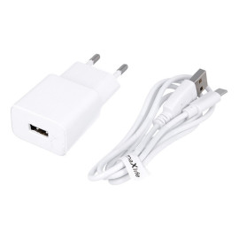 MXTC-01 ładowarka sieciowa USB 2,1A  z kablem USB-USB C, biała Maxlife