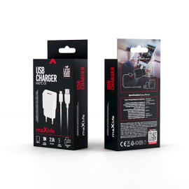 MXTC-01 ładowarka sieciowa USB 2,1A  z kablem USB-USB C, biała Maxlife