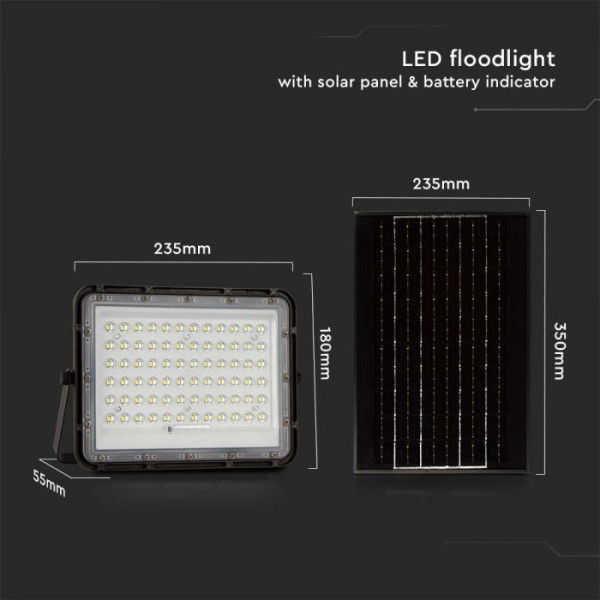 VT-120W  (7826) naświetlacz solarny LED 15W1200lm 4000K z czujnikiem zmierzchu, panel z przewodem 3m pilot bateria 12000mAh obu