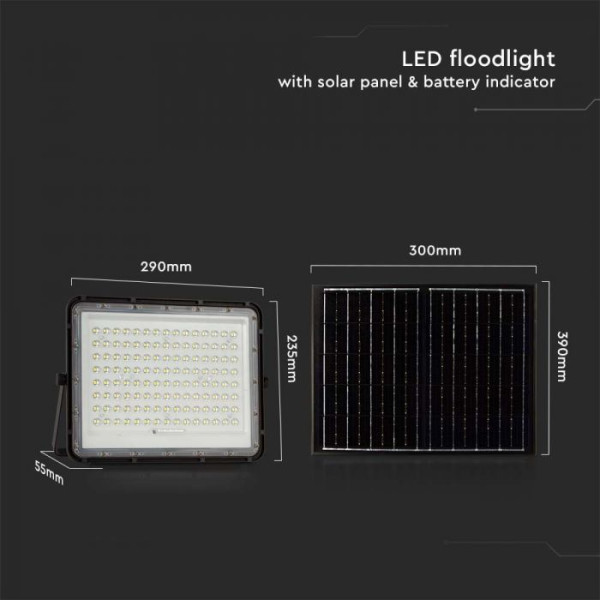  VT-180W (7828) naświetlacz solarny LED 20W1800lm 4000K  z czujnikiem zmierzchu- panel z przewodem 3m pilot bateria 16000mAh ob