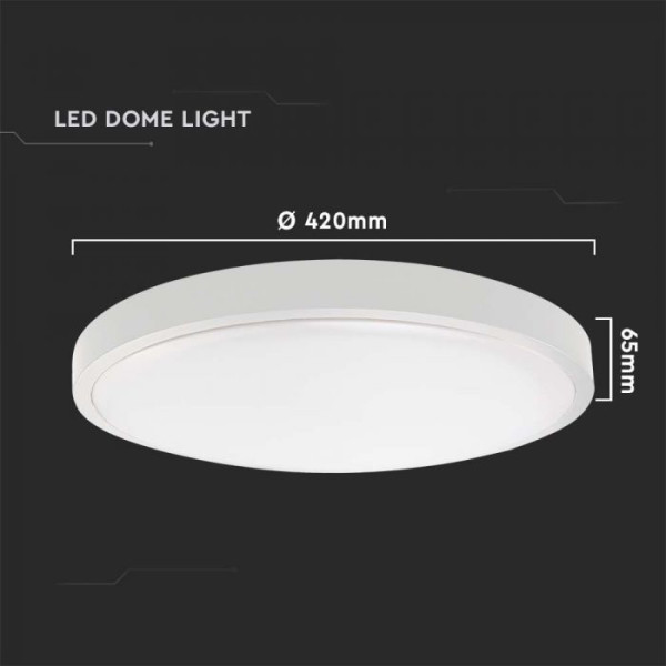 VT-8630S-W-RD (7665) plafon LED 30W 3000lm 4000K  z mikrofalowym czujnikiem ruchu śr. 420mm klosz okrągły mleczny biała ramka I