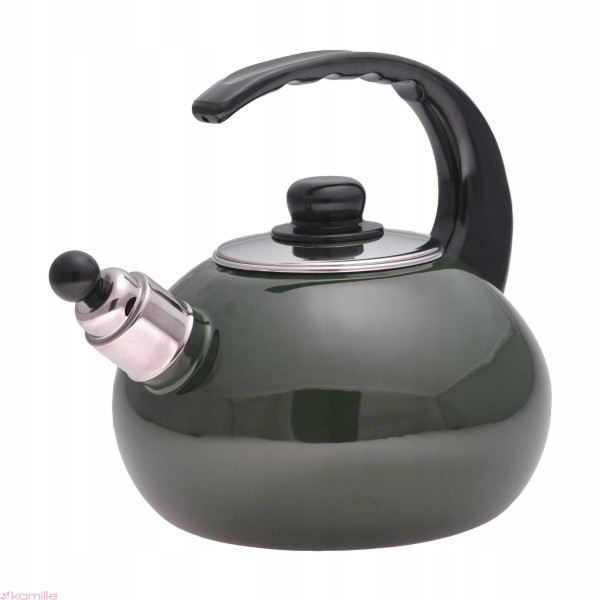 Czajnik emaliowany 2,5L gwizdek, indukcja, gaz - zielony 1039D Kamille 