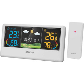 Sencor stacja pogody SWS 4100W , sonda zew.,1,5V , temp.i wilgot.wew/zew , zegar ,budzik,LCD color ,7x15cm [349623]