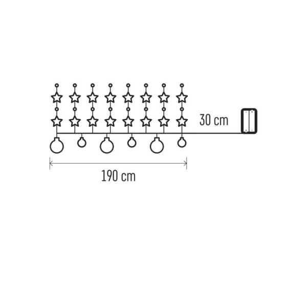 Dekoracje Świąteczne - 20 LED srebrne kule z gwiazdami 1,9 m, 2x AA, ciepła biel, IP20, timer