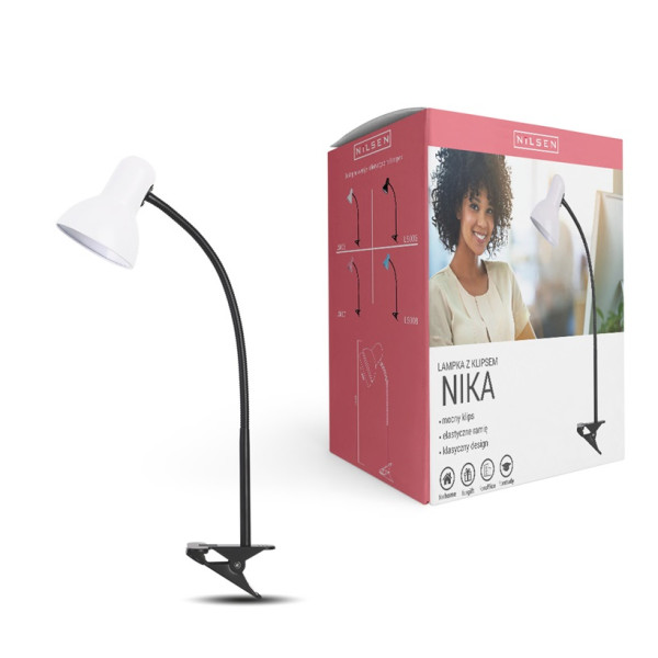 Lampka E27 NIKA z klipsem, biała, LS005 Nilsen