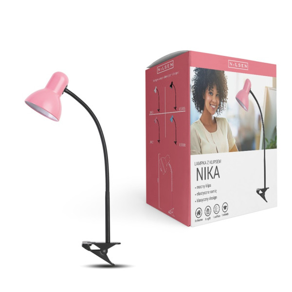 Lampka E27 NIKA z klipsem, różowa, LS007 Nilsen