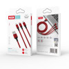 Kabel USB 3w1: Lightning + USB-C + microUSB, dł.1,2m, 2,4A czerwony, nylonowy oplot - XO NB173