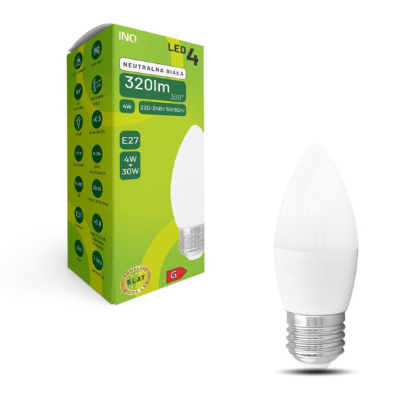 Żarówka LED C37 E27 4W ŚWIECA 320lm 4000K INQ ELB054NW