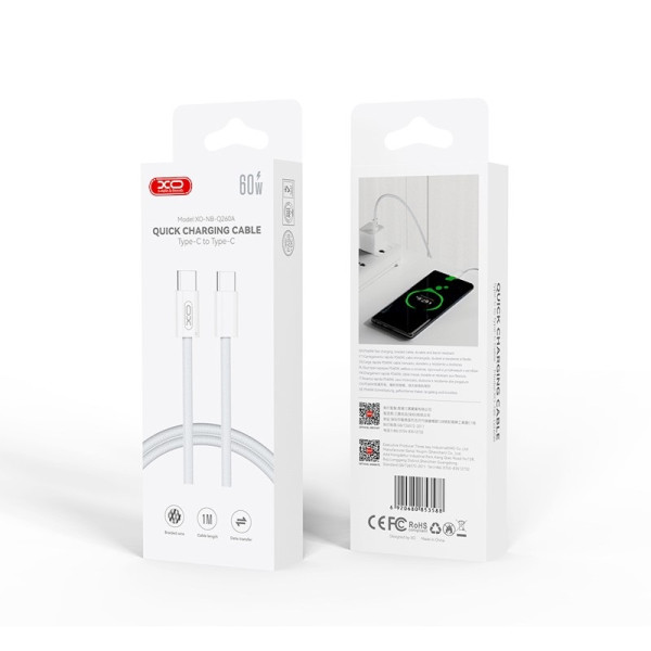 Kabel USB-C - USB-C 1m 60W biały - XO NB-Q260A PD 
