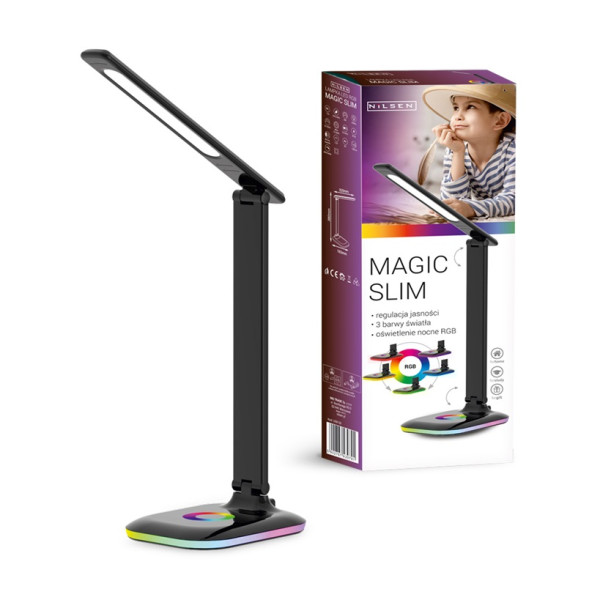 Lampa biurkowa LED 9W i lampka nocna 2w1 - MAGIC SLIM US011E biała