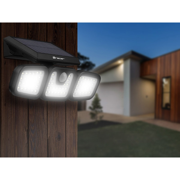 Reflektor solarny LED z czujnikiem ruchu i zmierzchu SATURN, 3 lampy, 2000lm, 80W