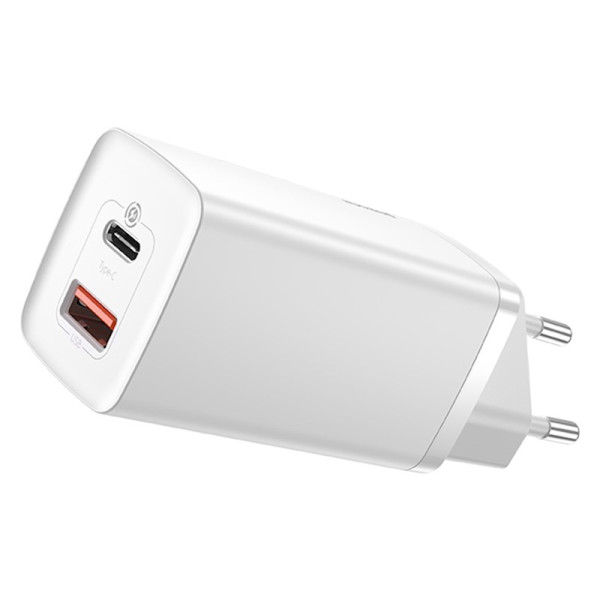 Ładowarka sieciowa 65W GaN2 1xUSB-C + 1x USB biała - BASEUS Lite PD