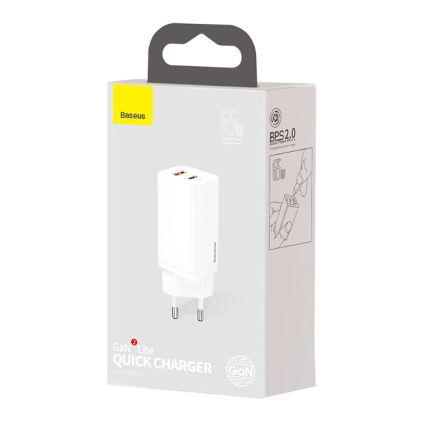 Ładowarka sieciowa 65W GaN2 1xUSB-C + 1x USB biała - BASEUS Lite PD