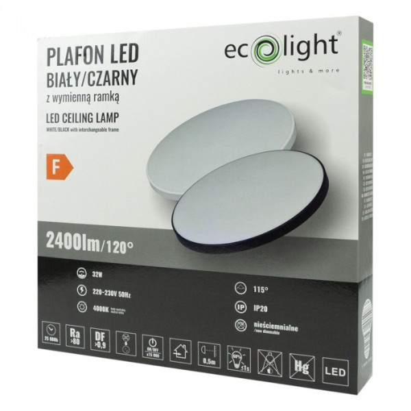 PLAFON LED z wymienną ramką 2400lm 32W 4000K śr.380mm  EC20508