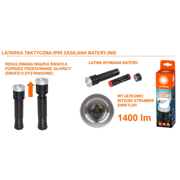 Latarka metalowa 15W 1400lm FLASHLIGHT TACTICAL BATTERY HB LEDVANCE