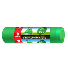 Kuchcik, Worki na śmieci 60L HDPE super mocne z taśmą ściągającą zielone, 10 szt, [2852]