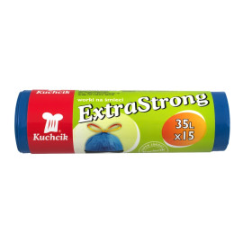 Kuchcik, Worki na śmieci 35L LDPE extra mocne z taśmą ściągającą  niebieskie, 15 szt. [2841]