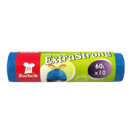 Kuchcik, Worki na śmieci 60L LDPE extra mocne z taśmą ściągającą  niebieskie, 10 szt. [2842]