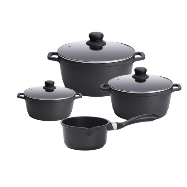 Komplet 4 garnków SSW Crispy: 16cm, 20cm, 24cm + rondel 16cm, indukcja, 3 pokrywki 