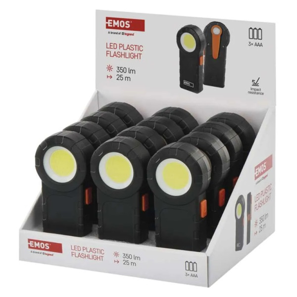 Latarka LED COB 350 lumenów (3 baterie AAA w zestawie), P4715 Emos