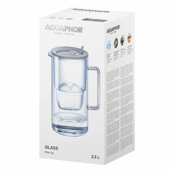 Dzbanek filtrujący szklany Aquaphor Glass 2,5l z wkładem Maxfor+ MG, szary