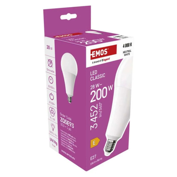 Żarówka LED E27 28W (zamiennik 200W) 3452lm - A95 230V 4000K (neutralna-biała) - ZQ5E93 EMOS