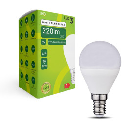 Żarówka LED G45 E14 3W KULKA 220lm 4000K INQ ELP014NW