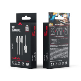 Maxlife kabel 3w1 USB - Lightning + USB-C + microUSB 1,0m 2,1A szary nylonowy