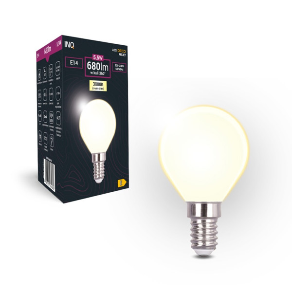Żarówka LED E14 5,5W 680lm - P45 230V 3000K (ciepło-biała) mleczna - EDP020WW-M