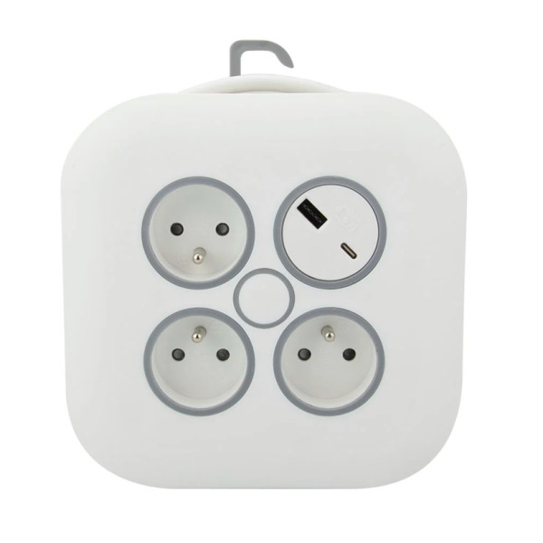 Przedłużacz zwijany 10m IP20: 3 gniazda z/u + USB-A + USB-C, 3x1mm2, PZ-ECO-5/10/3X1/H05VV-F 