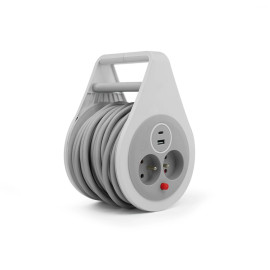 Przedłużacz zwijany 10m IP20: 2 gniazda z/u + USB-A + USB-C, 3x1mm2, PZ-ECO-4/10/3X1/H05VV-F/1USB-A/1USB