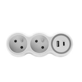 Rozgałęźnik: 2x gniazdo z uziemieniem + 1xUSB-A + 1xUSB-C, R-2CA/B 